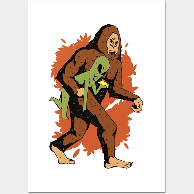 Funny Bigfoot Alien Wall Art by Tesszero